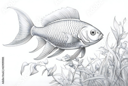 Tropical fish on a white background, Hand-drawn illustration