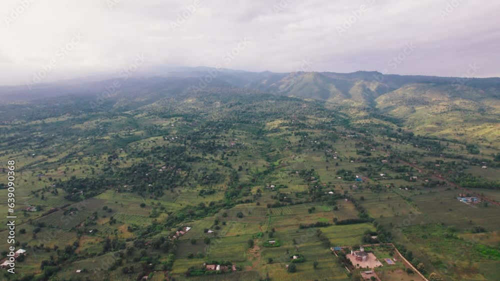 Landscape of the farms and road in Moshi Town in Tanzania