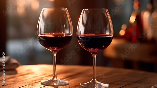 two glasses of red wine in a romantic setting, generated by AI