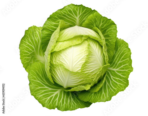 Fresh ripe whole cabbage isolated on transparent background, top view