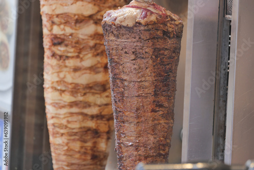  rotating traditional gyros meat close up 