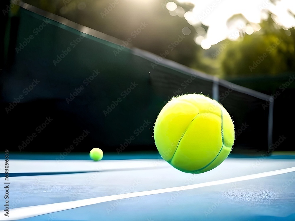 Tennis balls in flight on the court.