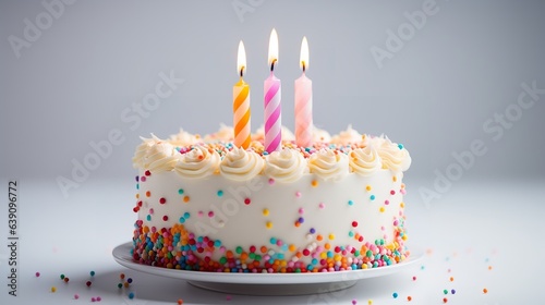 Birthday cake with candles isolated in white background