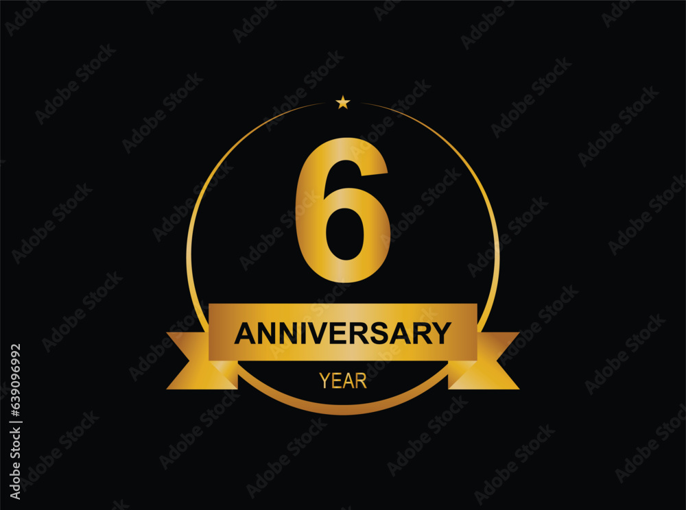 6th Anniversary Celebration. Anniversary logo design with golden color laurel wreath for birthday celebration event, invitation, greeting card, banner, poster, flyer, flyer.