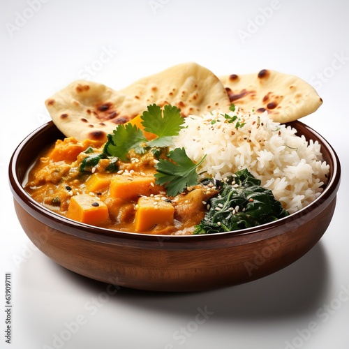 Roti Curry and Rice isolated on white background