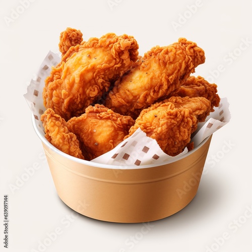 Fried chicken in paper bucket isolated