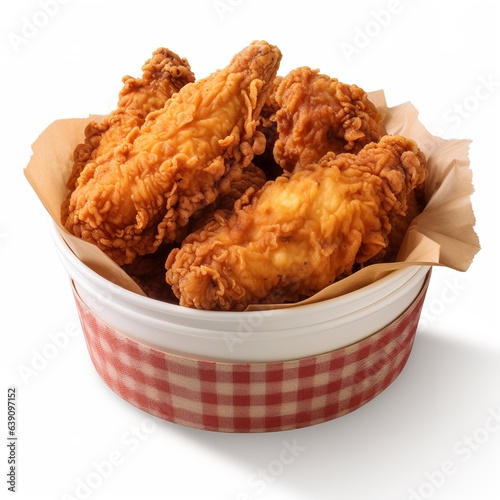 Fried chicken in paper bucket isolated