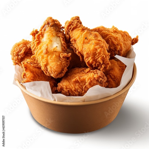 Fried chicken in paper bucket isolated