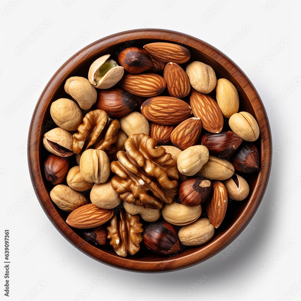 The nuts in black bowl isolated The nuts in black bowl isolated