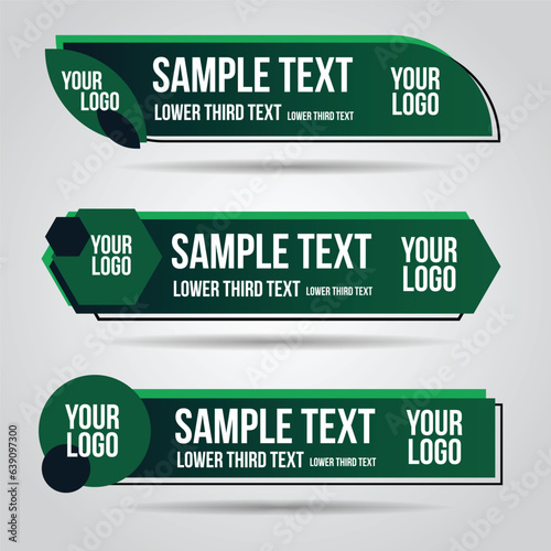 Lower third green leaf design template modern contemporary. Set of banners bar screen broadcast bar name. Collection of lower third for video editing on transparent background.