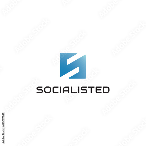 Abstract Letter S Square Logo. Blue Geometric Double Arrow. Usable for Business, Real Estate, Construction, Architecture, and Building Logos. Flat Vector Logo Design Template Element.