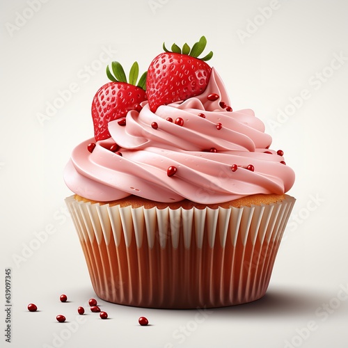 Strawberry cupcake minimal vector white background