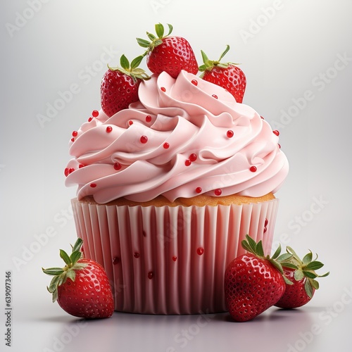 Strawberry cupcake minimal vector white background