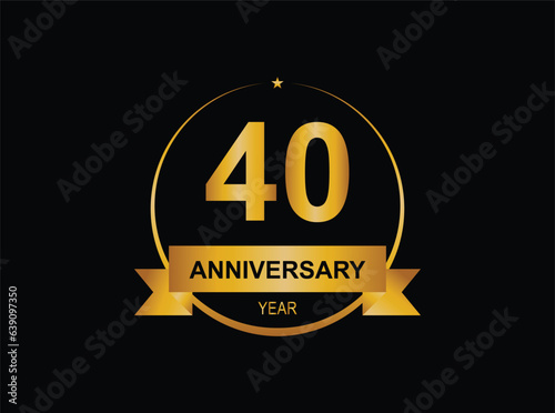 40th anniversary celebration with gold glitter color and white background. Vector design for celebrations, invitation cards and greeting cards.