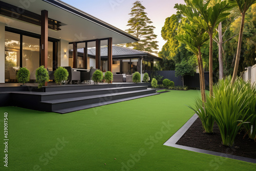 A modern Australian home with front yard photo