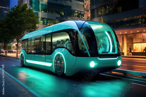 Future electrical bus on road, generative AI © Kien