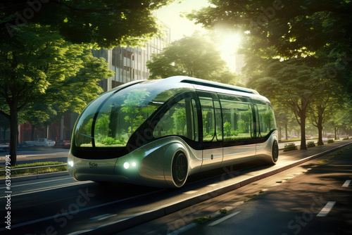 Future electrical bus on road, generative AI