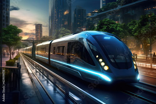 Future electrical train run in the city, generative AI