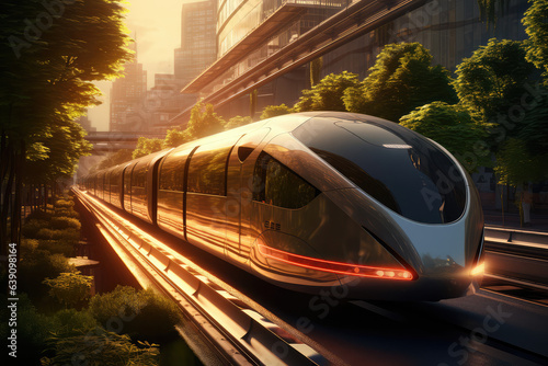 Future electrical train run in the city  generative AI