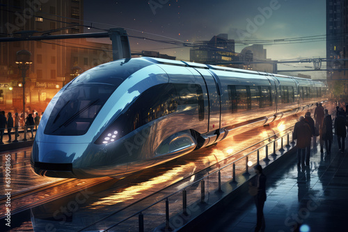 Future electrical train run in the city, generative AI