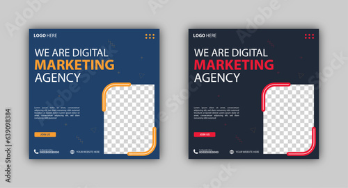 Set of Editable square business web banner design template. Suitable for social media post, instagram story and web ads. Vector illustration with Space to add pictures minimal and modern design.