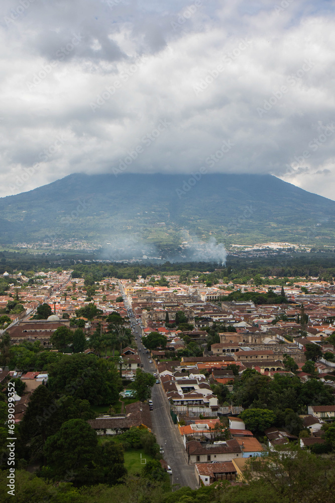 Antigua Guatemala with volcano de Agua