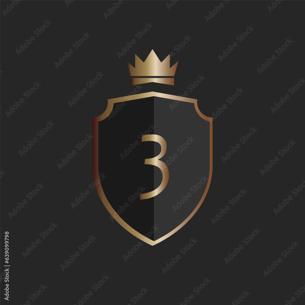 Emblem Shield and Crown Icon. Number 3 Symbol - Vector. Emblem Shield and Crown Icon. Number 3 Symbol - Vector.