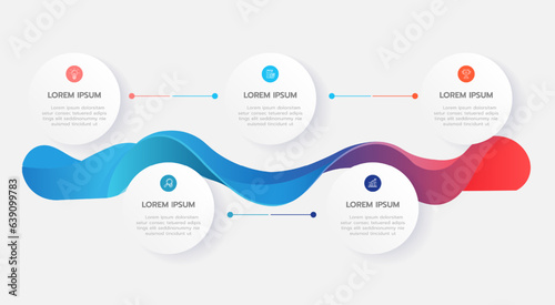 Infographic template for business. 6 Steps Modern Timeline diagram with roadmap and circle topic charts, presentation vector infographic.