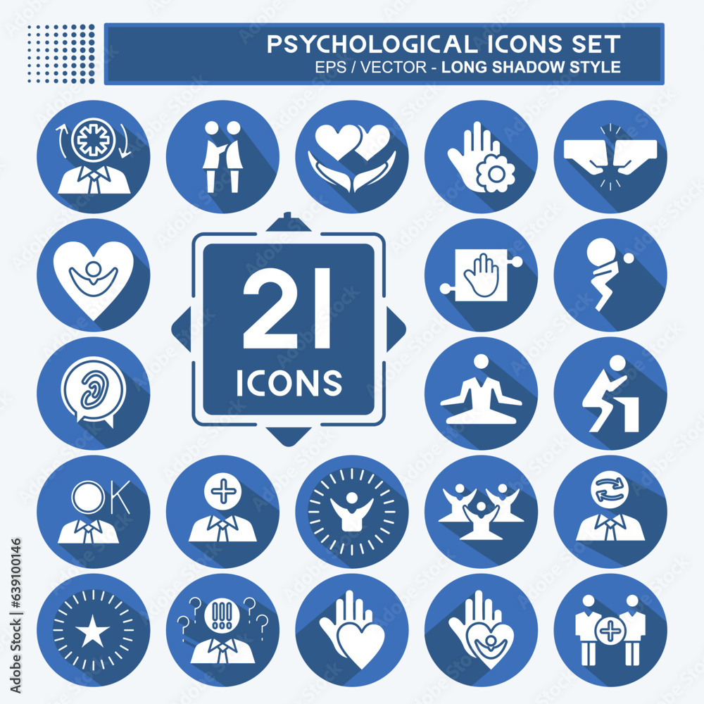 Icon Set Psychological. related to Psychological symbol. long shadow style. simple illustration. emotions, empathy, assistance Icon Set Psychological. related to Psychological symbol. long shadow style. simple illustration. emotions, empathy, assistance