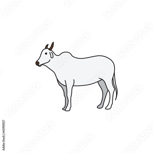 picture of a horned cow is white and simple
