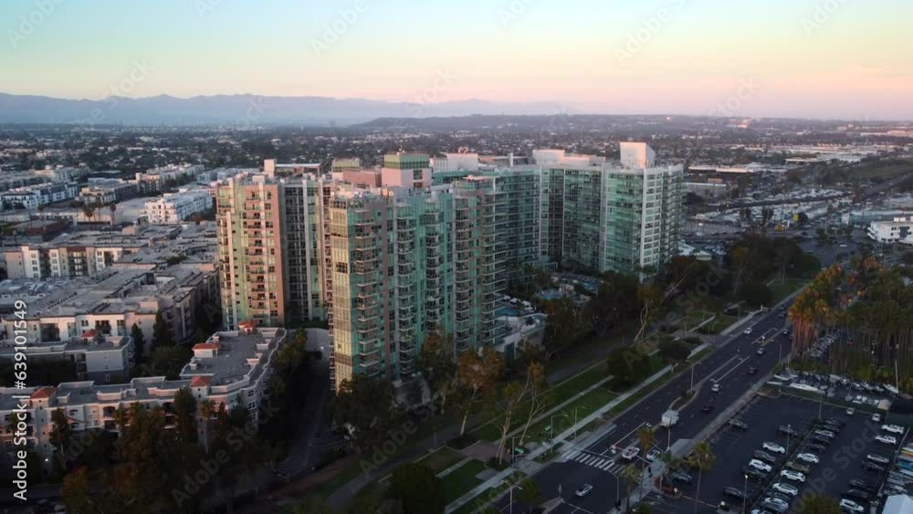 New modern apartment or condo building on city skyline in America New modern apartment or condo building on city skyline in America