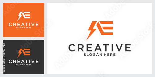Initial AE letter logo with lightning bolt logo vector design
