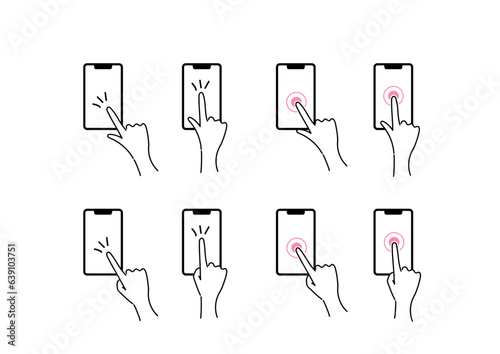 手　スマートフォンを操作する手　指差し　アイコン