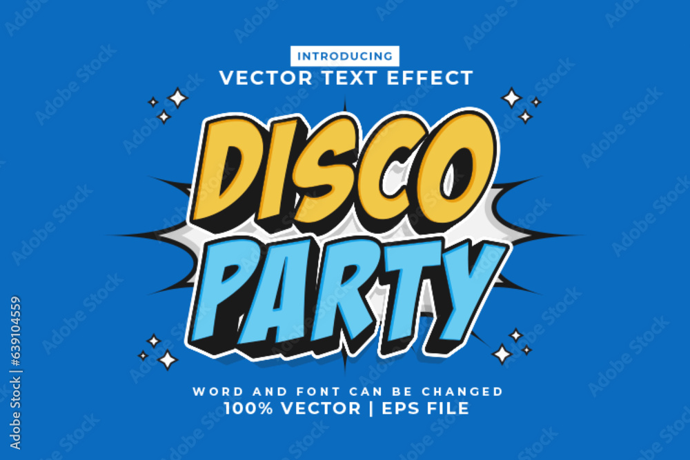 Editable text effect Disco Party 3d Cartoon style premium vector