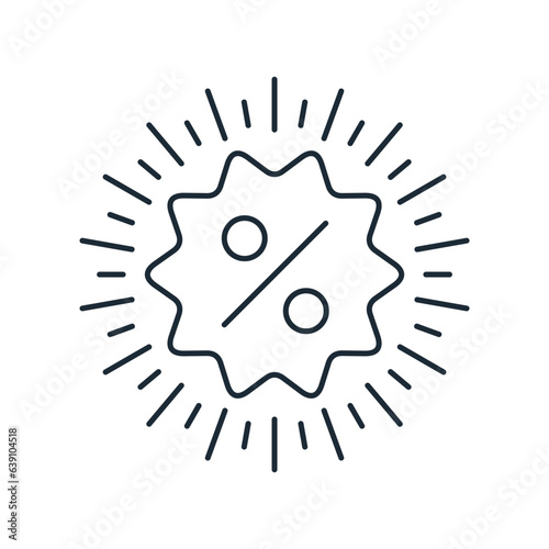 Product label with percentage and rays. New CLEARANCE SALE. Vector linear icon isolated on white background.