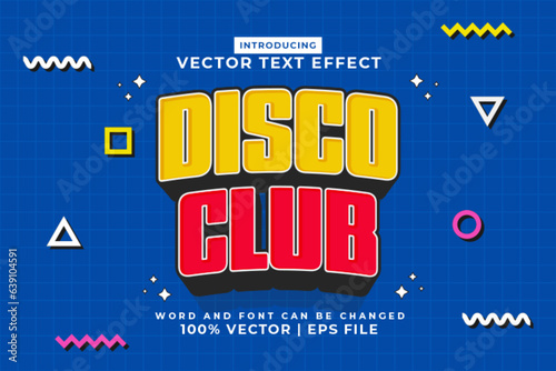 Editable text effect Disco Club 3d Cartoon style premium vector