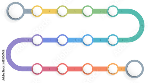 Timeline infographics with 12 elements isolated on transparent background