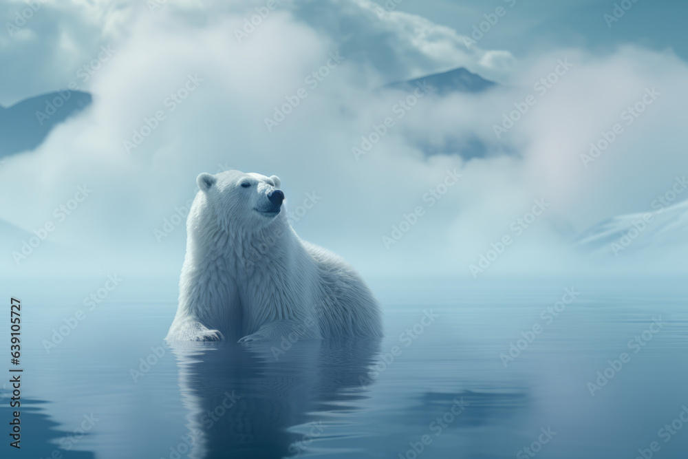 Enchanting Mist and Ethereal Atmosphere: Captivating Polar Bear Presence. Generative AI.