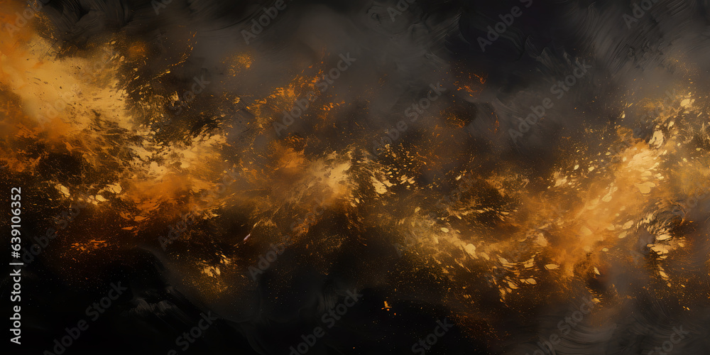 Abstract golden painting, the golden explosion, golden paint overload on solid black background, Generative AI - obrazy, fototapety, plakaty 