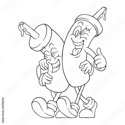 coloring illustration of happy 2 sauce bottles mascot