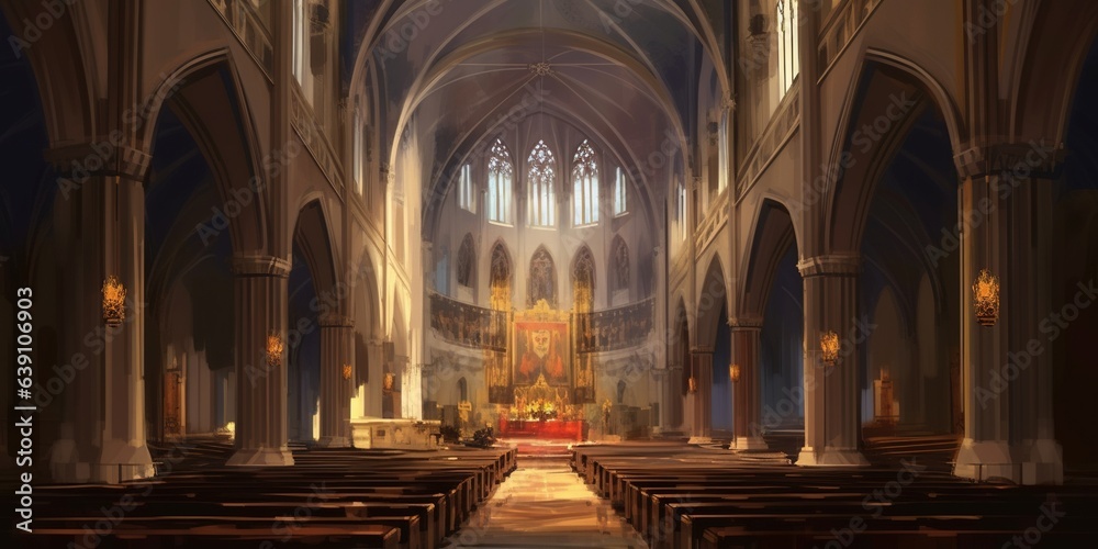Interior view of a church, illustration, digital painting