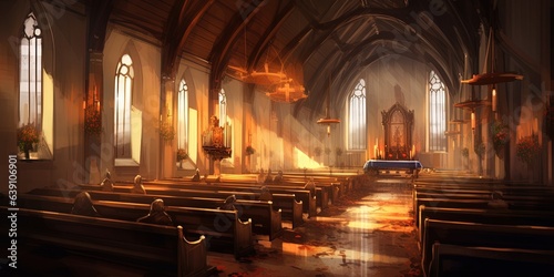 Interior view of a church, illustration, digital painting