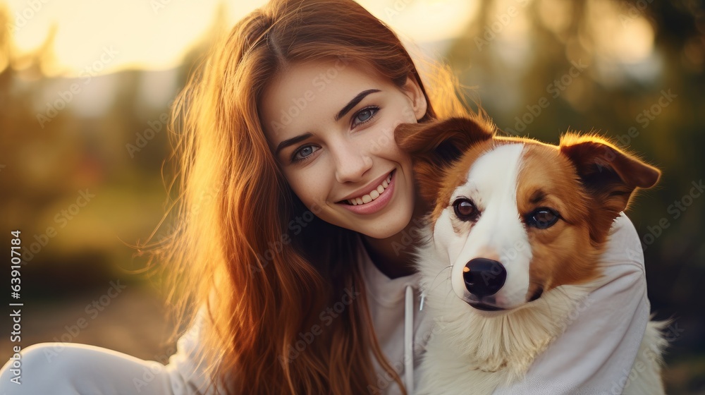 Young woman with her cute Jack Russell Terrier at home. Lovely pet Young woman with her cute Jack Russell Terrier at home. Lovely pet