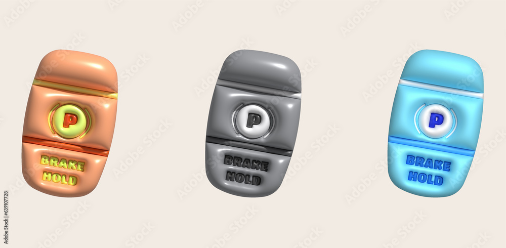 3d illustration Remote key icon with brake symbol and brake commands ...