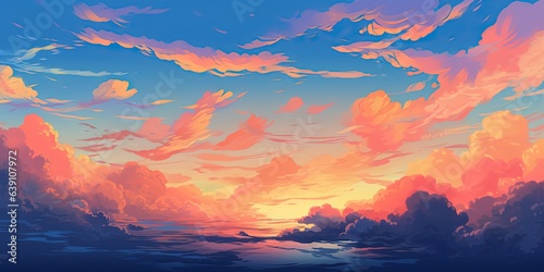 Vector evening sky clouds. Anime clean style.