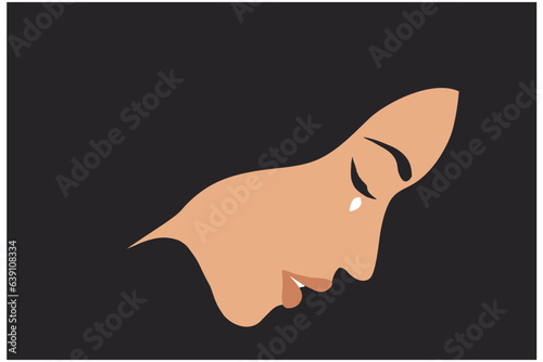 Woman crying face, sadness and depression, broken heart, woman  violence, stop violence against woman and social bullying concept vector illustration
