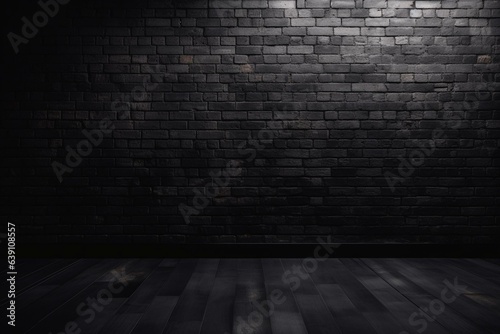 Detailed  empty black wall against dark background. Horizontal. Generative AI