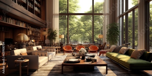 A living room filled with furniture and large windows