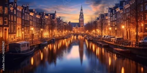 Amsterdam, Netherlands Cityscape on the Canals at Twilight