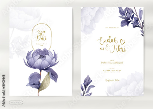 Modern and Simple Weding Invitation Template with Purple Flower